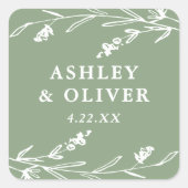 Rustieke Sage Groene Wildbloem Bruiloft Favor Vierkante Sticker (Voorkant)