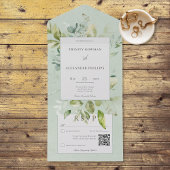 Rustieke Sage Natuurlijke Groen QR Code All In One Uitnodiging