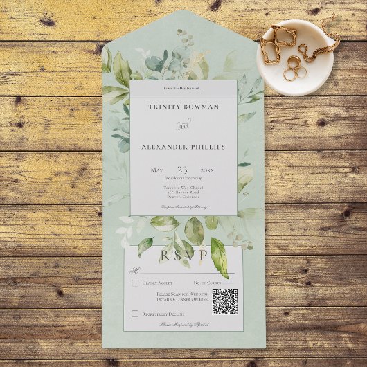 Rustieke Sage Natuurlijke Groen QR Code All In One Uitnodiging