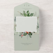 Rustieke Sage Winter Holly & Pine Geen Diner All In One Uitnodiging (Buitenkant)
