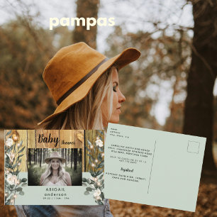 Rustieke Sage Witte Bloemen Mom-to-be Foto Uitnodiging Briefkaart