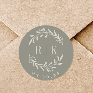 Rustieke Salie Botanische Krans Trouw Monogram Ronde Sticker
