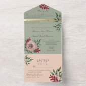 Rustieke salie en roze bloemenbruiloft all in one uitnodiging (Binnen)