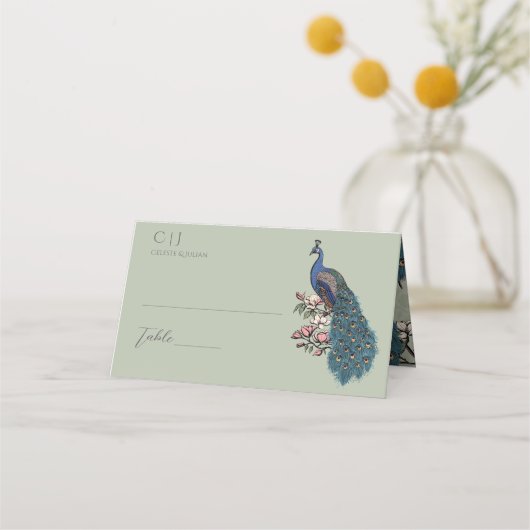 Rustieke salie groene bloem pauw bruiloft (Voorkant)