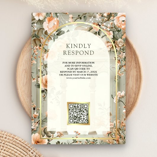 Rustieke Salie Groene Perzik Bloemen Moslim Bruilo Kaart