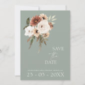 Rustieke Salie Groene Perzik Bloemenbruiloft Save The Date (Voorkant)