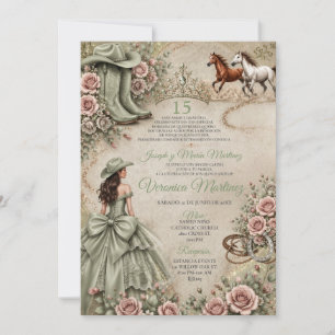 Rustieke Salie Groene Prinses Westerse Quinceañera Kaart