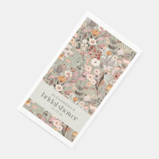 Rustieke Saliegroen Bloem Boho Bruiloft Uitnodigin Servet (Hoek)