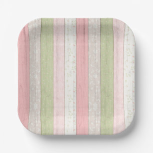 Rustieke Saliegroen & Roze Bloemige Houten Cottage Papieren Bordje