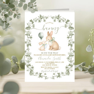 Rustieke saliegroene konijn babyshower uitnodiging