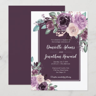 Rustieke Sangria Donker Paarse Mauve Bloemen Bruil Kaart