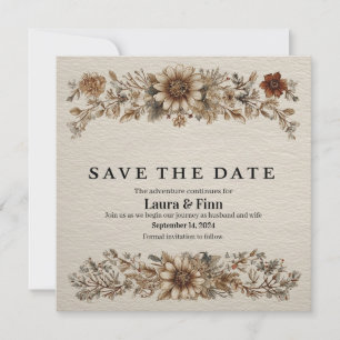 Rustieke "Save the Date"-kaart met veren en bloeme Kaart