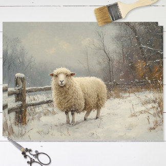 Rustieke Schapen Winter Landschap Decoupage Tissuepapier