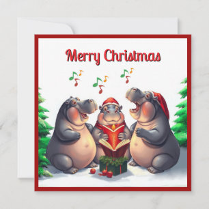 Rustieke Schattigee Nice Hippo Winter Pine Trees C Feestdagenkaart