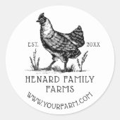 Rustieke  schets Boerderij Hen Dusty White Ronde Sticker (Voorkant)