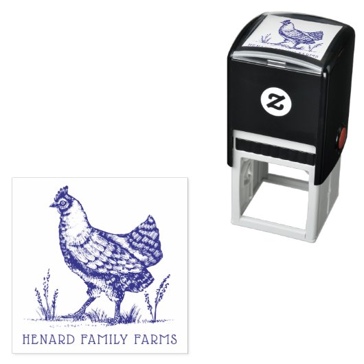 Rustieke schets stijl Boerderij Hen / Rooster Zelfinktende Stempel (In situ)