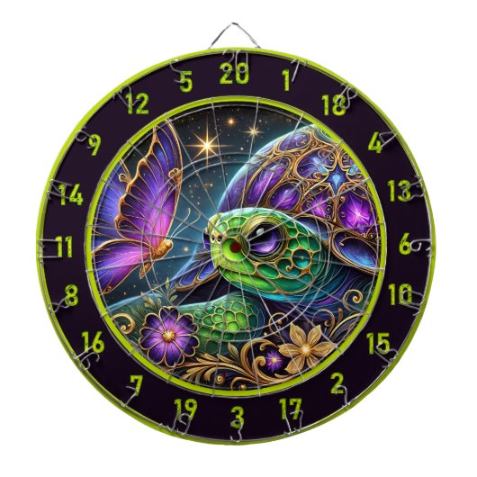 Rustieke schildpad en vlinder kosmische kunst dartbord (Voorkant)