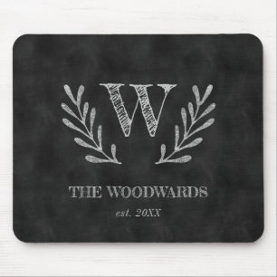 Rustieke schoolbord familie monogram laurierkrans muismat