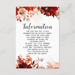 Rustieke schoonheid Floral Border Bruiloft Informa Informatiekaartje