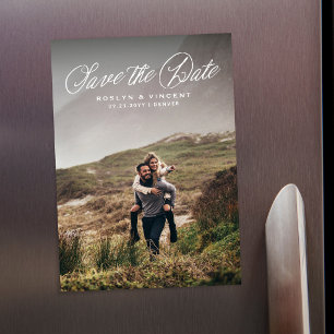 Rustieke schriftfoto trouwkaart save the date magnetische uitnodiging