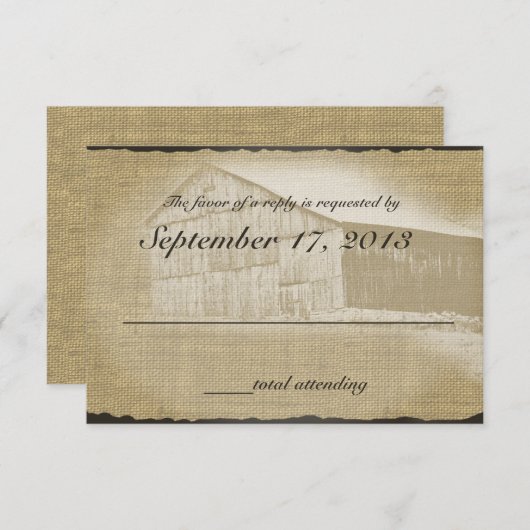 Rustieke schuur bruiloft reactie RSVP kaartje (Voorkant / Achterkant)