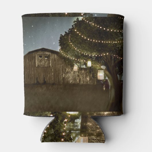 Rustieke schuur- en boomlichtjes trouwblikkoeler blikjeskoeler (Achterkant)