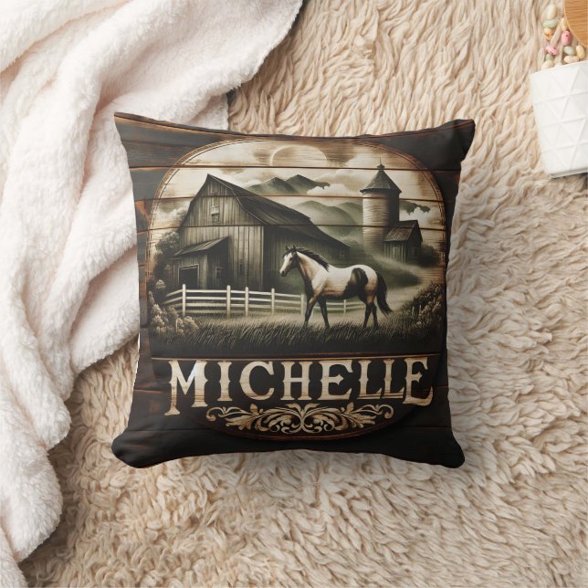 Rustieke schuur en paard illustratie bij Twilight Kussen (Deken)