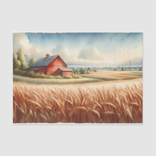 Rustieke schuur en tarweveld Waterverf Decoupage Tissuepapier (Voorkant)