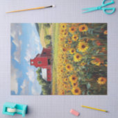 Rustieke Schuur en Zonnebloem Veld Schilderij Deco Tissuepapier (Craft)