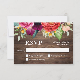 Rustieke schuur hout bloemenbruiloft RSVP Kaartje