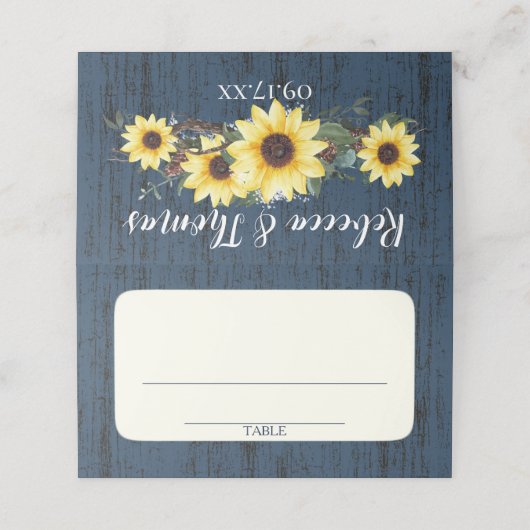 Rustieke schuur hout en zonnebloemen blauw (Buitenkant ongevouwen)