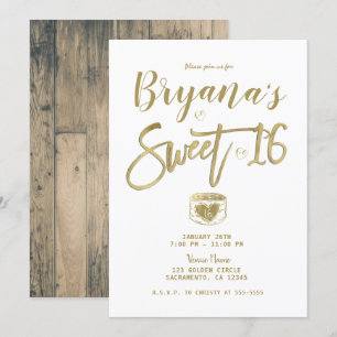 Rustieke schuur hout goud- en wit-chique Sweet 16- Kaart