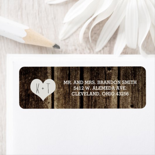 Rustieke schuur hout hart bruiloft labels (Insitu)