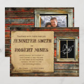 Rustieke schuur hout hart raam bruiloft uitnodigin kaart (Voorkant / Achterkant)