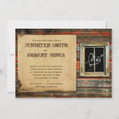 Rustieke schuur hout hart raam bruiloft uitnodigin kaart (Voorkant)