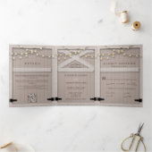 Rustieke schuur hout kalligrafie elegante foto bru drieluik uitnodiging (Binnen)