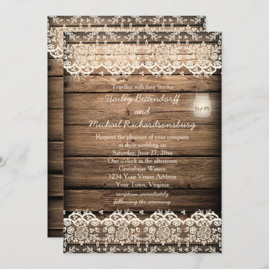 Rustieke schuur hout kant Mason Jar bruiloft Kaart (Voorkant / Achterkant)