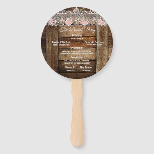 Rustieke Schuur Hout & Kant Wedding Programma Handwaaier (Achterkant)