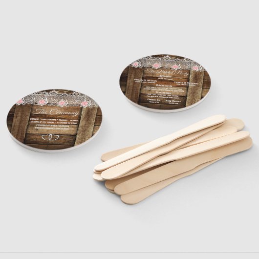 Rustieke Schuur Hout & Kant Wedding Programma Handwaaier (Niet-gemonteerd)