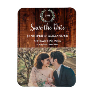 Rustieke schuur hout monogram foto Save the Date Magneet