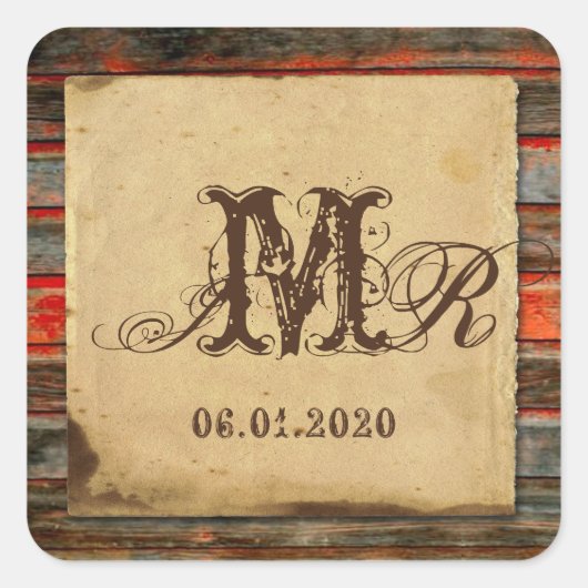 Rustieke schuur hout Monogram Sticker (Voorkant)