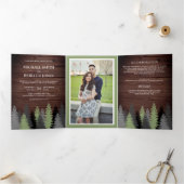 Rustieke schuur hout pijnbomen foto bos bruiloft drieluik uitnodiging (Binnen)