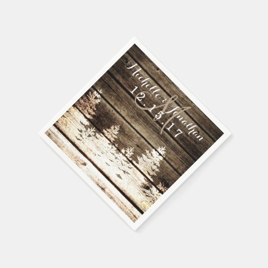 Rustieke schuur hout pijnbomen winter bruiloft ser servet (Hoek)