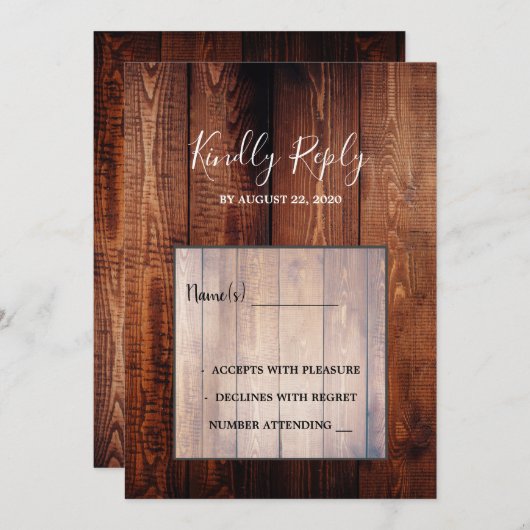 Rustieke schuur hout script land bruiloft RSVP Kaart (Voorkant / Achterkant)