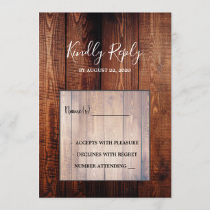 Rustieke schuur hout script land bruiloft RSVP Kaart