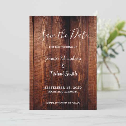 Rustieke schuur hout script land Save the Date Kaart (Staand voorkant)