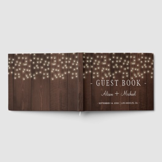 Rustieke schuur hout string lichten bruiloft gaste gastenboek (Volledig)