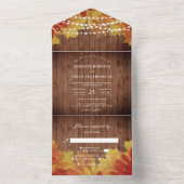 Rustieke Schuur Hout String Lights Fall Leaves Wed All In One Uitnodiging (Binnen)