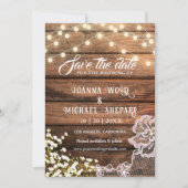 Rustieke schuur hout String Lights & Lace Land Save The Date (Voorkant)