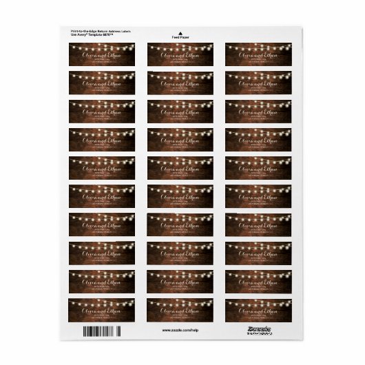 Rustieke schuur hout string verlichting bruiloft a etiket (Full Sheet)